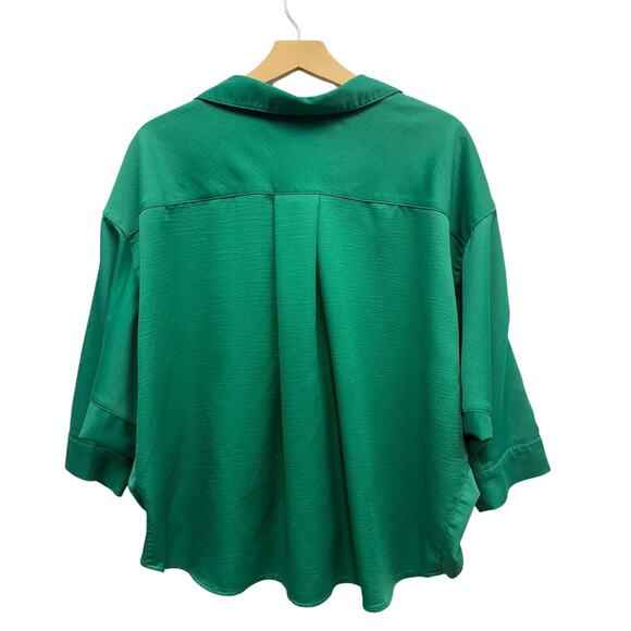 Moussy Green Satin Button-Front Dolman Sleeve Blouse Relaxed Fit One Size - Picture 7 of 7